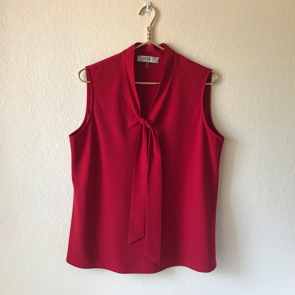 Kasper Red Tie-neck Sleeveless blouse